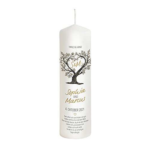 Liamoria® Hochzeitskerze Baum in braun mit Namen und Datum - Brautkerze personalisierbar - Modell Sophia -25 x 8 cm perfekt als Hochzeitsgeschenk zur Hochzeit