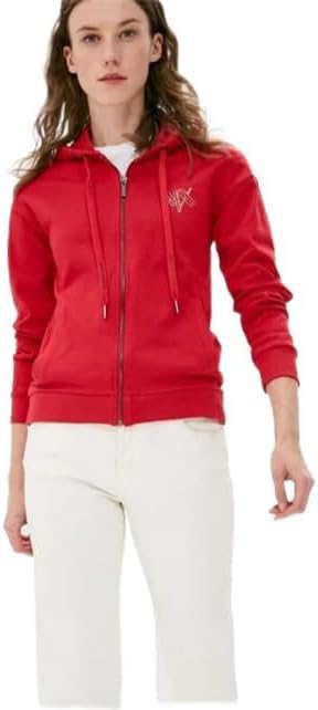 Armani Exchange womens Zip Contrast Logo Hooded Sweatshirt