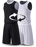 1 Set of Men's Reversible Basketball Jersey and Shorts, Double-Sided Custom Athletic Uniforms for Team Sports Practice (Black/White, Medium)