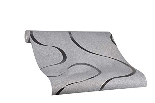 marburg Tapete Grau Silber Glänzend Linien Wellen Geschwungen Vliestapete Ideal für Wohnzimmer Colani Visions Made in Germany 10,05m x 0,70m 53340