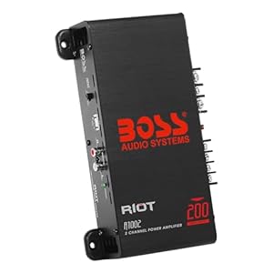 BOSS Audio Systems R1002 Riot Series Car Stereo Amplifier – 200 High Output, 2 Channel, Class A/B, 2/4 Ohm Stable, Low/High Level Inputs, Full Range, Use With Subwoofer