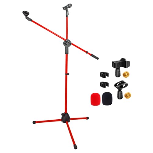 5 Core Mic Stand Floor Universal Height Adjustable 63 Inch Tripod Holds 2 Mics Portable Foldable...