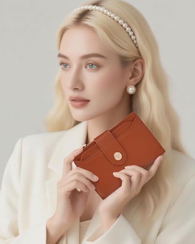 Image of Women's Wallet - RFID Blocking Leather Trifold Travel Wallet | Medium Billfold with 20 Card Slots & Zipper Coin Pocket,Vegan Leather Wallet for Women with Removable Card Holder