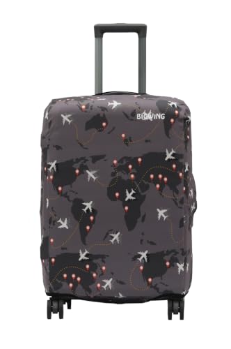 Image of BIGWING Protective Cover in Polyester Fabric with Map Print for | Medium Size 24' inch 65 cm | Hard Luggage Trolley Bag Cover (Fits Only On Fiber - Plastic Trolley Bag) Brown Color