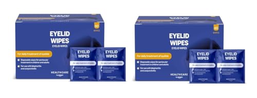 Amazon Basic Care Toallitas limpiadoras de párpados para el tratamiento periocular en adultos y niños, Sin fragancia, 60 Unidad, Paquete de 2