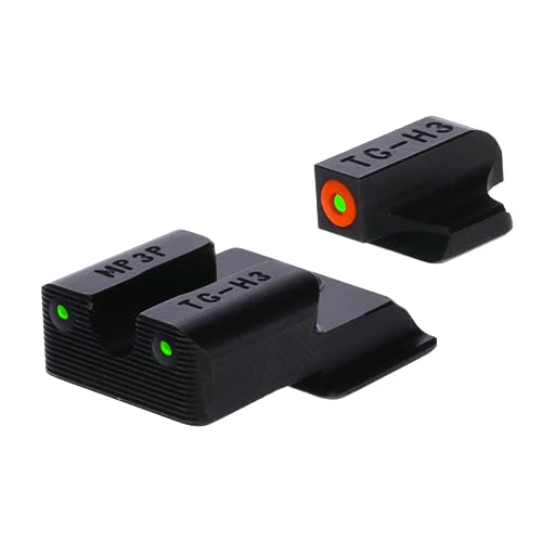 TRUGLO Tritium Pro Night Sights, Compatible with Smith & Wesson M&P 9 Shield EZ | Glow-in-The-Dark Front & Rear Gun Sight Set with Orange Focus Lock Front Ring