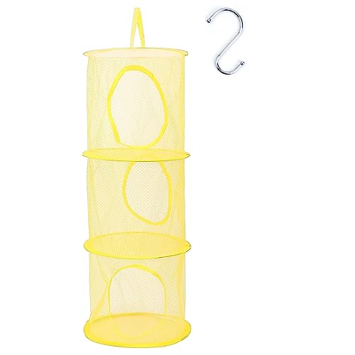 Hängender Speicherkorb Kinder,Aufbewahrungsnetz Kinderzimmer,Trockennetz Mit S Haken Spielzeug Aufbewahrungsnetz Kuscheltiernetz Kuscheltiere Hängeregal Für Spielzeug, Kleine Kleidung(Gelb)