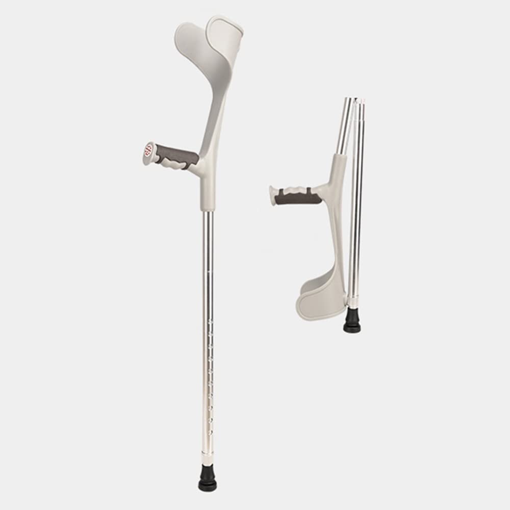 KADEUX Muletas Altura Ajustable Muletas De Antebrazo Antideslizante, Muletas Ortopédicas Plegable De Aluminio, Bastones Ultraligero Puño Abierto Ergonómicas, Regulable 93-116cm (Color : Silver)