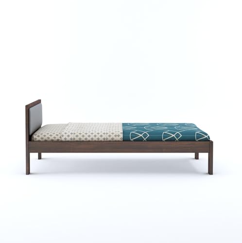 Image of BM WOOD FURNITURE Wooden Single Bed Without Storage | Single Cot Wooden Palang | Space Saving Single Size Bed for Bedroom | Solid Sheesham Wood | Walnut Finish