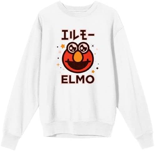 Sesame Street Elmo Kanji Name Men's White Long Sleeve Sweatshirt