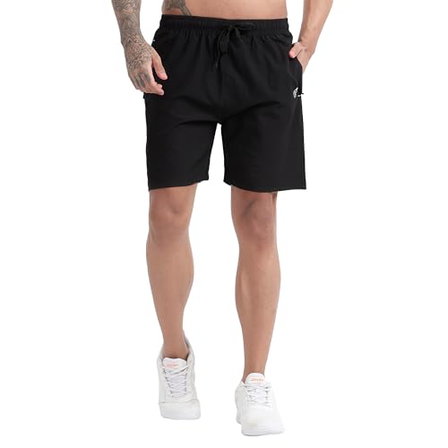 Image of BLUE STAR SHARK Athletic Sports Shorts for Men with Zip Pockets and Elastic Waistband Quick Dry Lightweight Activewear Combo - Pack of 2