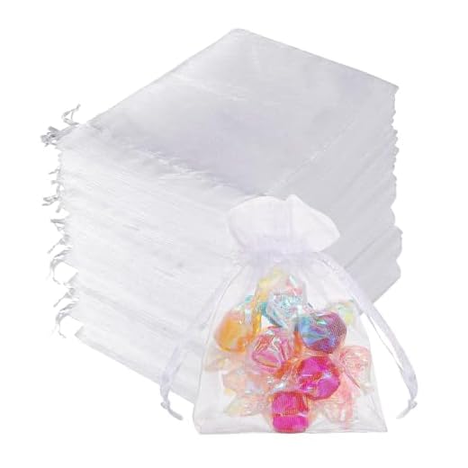 Quelcc 100 Piezas Bolsas de Organza, 7x9cm Bolsas Organza, Bolsitas de Tela Pequeñas Blancas para Bolsas Regalo con Cordón, Bolsita de Tul, Joyas, para Boda Favores Joyas y Dulces