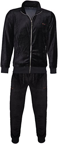 Survêtement complet en velours pour homme avec haut à manches longues et pantalon élastique à la taille - Noir - XXL