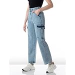 INKD-Womens-Elasticated-Waistband-Jeans-with-Cargo-Pockets-High-Rise-Enzyme-Wash-6-Pocket-Styling