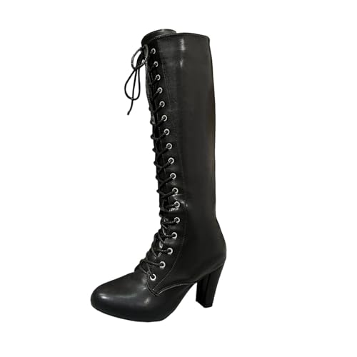 Bottes genou au design épuré couleur unie avec bout rond et laçage haut