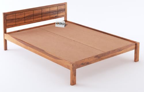 Image of Sheesham Wood Double Bed Without Storage Wooden Bed King Size Solid Wood Cot Palang for Bedroom Living Room Home (Honey Finish)