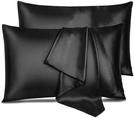Satin Pillowcase for Hair and Skin - 100% Natural Polyester Pillow Case - Cooling Soft Body Pillow Case Cover with Zipper -Travel Pillow Case Set of 2