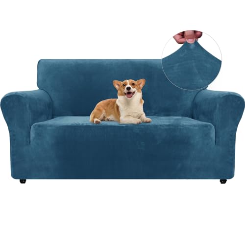 Ystyle Funda Sofá 2 Plazas, Funda Sofa Terciopelo, Fundas para Sofa Ajustable, Cubre Sofa Elastica, Protector Sofa Gatos Arañazo Y Perros Mascotas, Funda Sofá con Reposabrazos, Azul Peacock