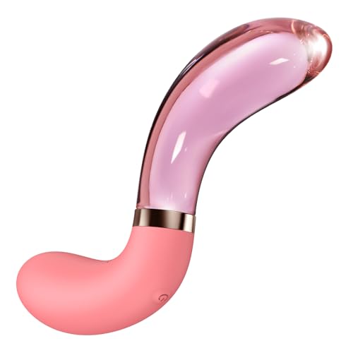 Vibrators& Double Sided Glass Dildo G Spot Vibrator with Light-Up Glass Dildo and Silicone Tips 10 Modes Anal Sex Toys for Women Solo or Couple Play (Pink)