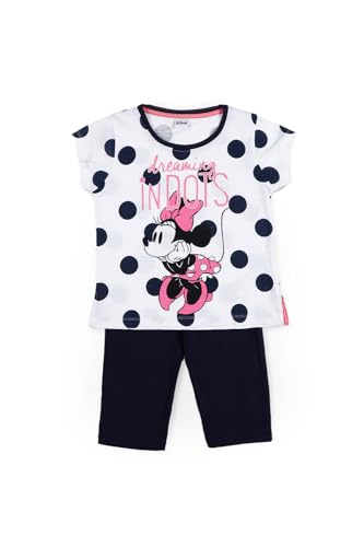 Disney Kurzarm-Pyjama für Mädchen, Minnie Dots, weiche Baumwolle, Flockdruck, Rundhalsausschnitt, verstellbare Piratenhose, Marineblau, Größe 16, Baumwolle, Marineblau, 14