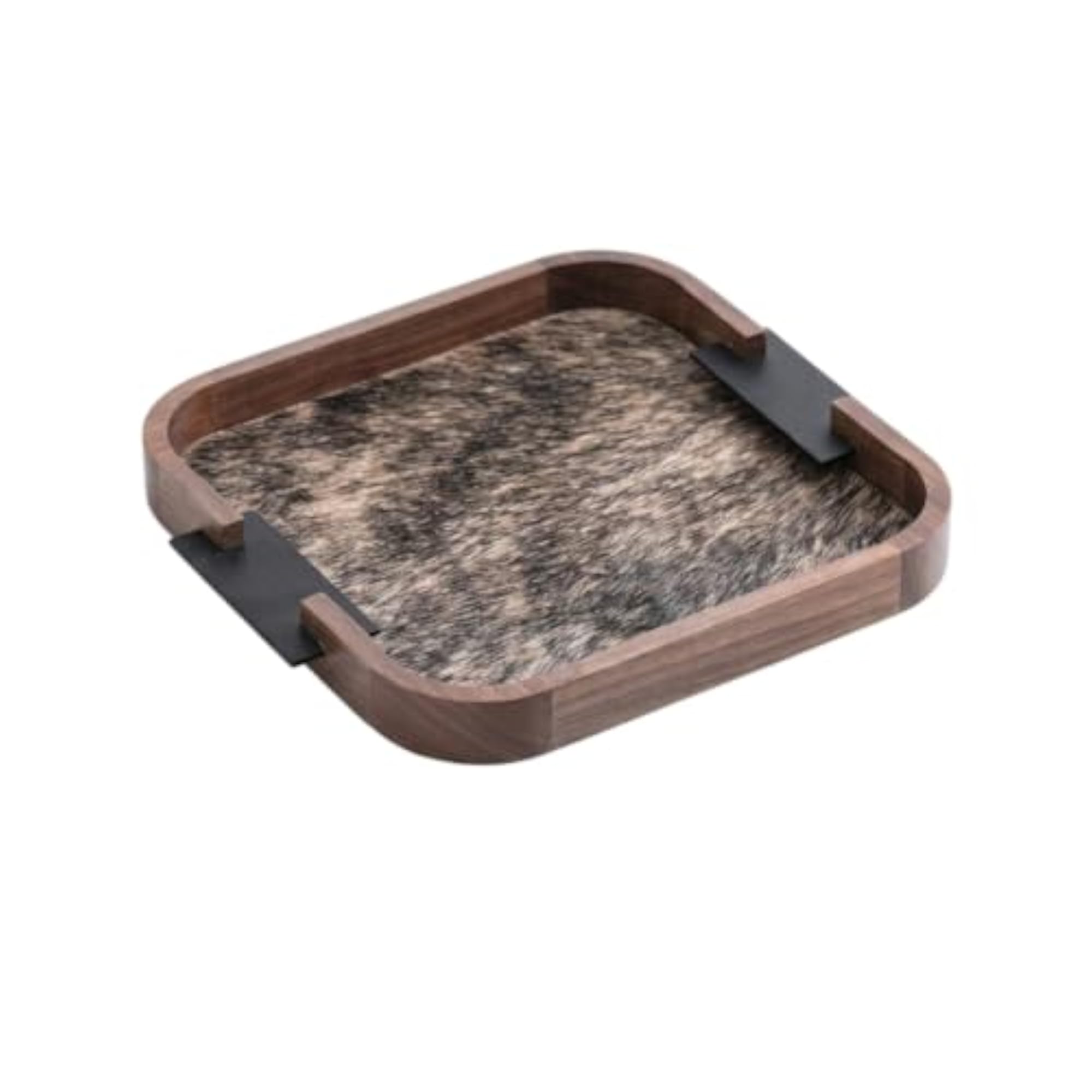 CLOVRIX® Rounded-Square Leather Edged Wood Decorative Tray