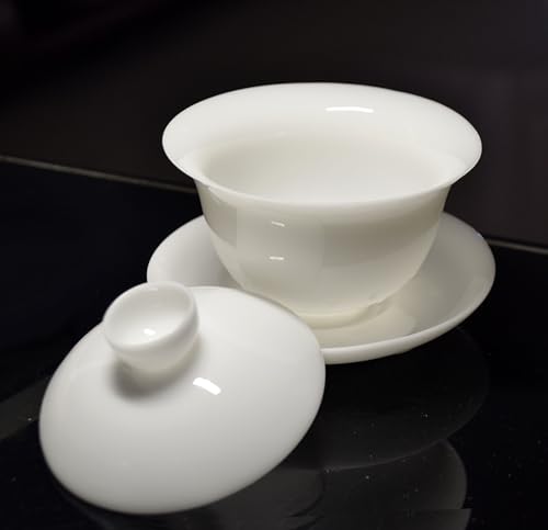 Image of Liang baobao Ice Jade White Porcelain Gaiwan,5oz Teacup Suet-fat Jade Porcelain Chinese Tea Cup Set for Gongfu Tea (white)