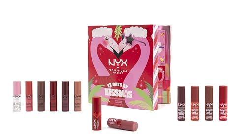 NYX Professional Makeup Calendario de adviento de labios de 12 días de Kissmas, juego de maquillaje navideño cuenta regresiva