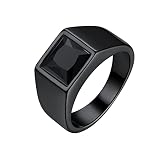 Bestyle Anillo de Hombre Anillos Sello Cuadrado Anillos Sello para Hombre Anillos con Piedra Negro Anillo Acero Inoxidable Hombre Talla 22.25
