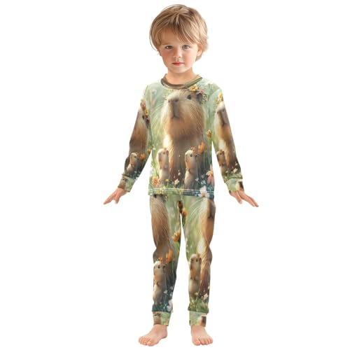 Pajama Sets Long Sleeve Three Cute Capybara Soft Comfy Sleepwear 2 Piece PJS 3-8T2