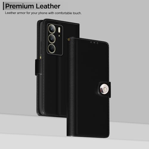 Image of Pikkme Flip Cover Leather Finish | Inside TPU with Card Pockets | Wallet Stand and Shock Proof | Complete Protection Button Flip Case for Realme C75(Black)