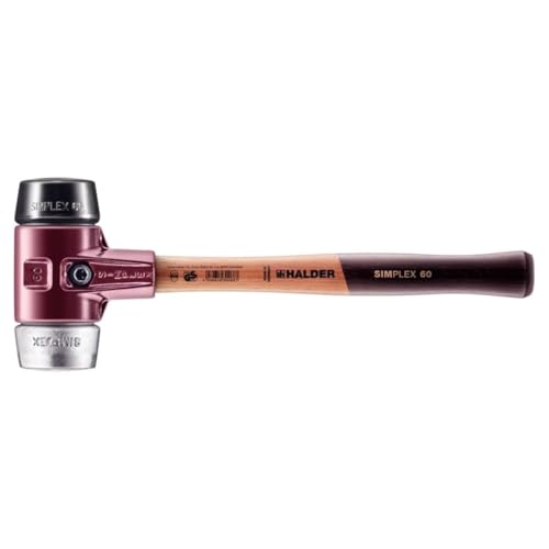 Halder 3029.060 Simplex 4 lb. Soft-Face Mallet with Black Rubber and Aluminum Inserts, Cast Iron Housing, and Wood Handle