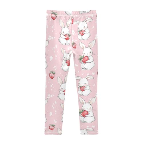 Cute Rabbits Girls' Leggings Toddler Doodles Strawberries Pink Kids Yoga Pants Dance Active Tights 4T2