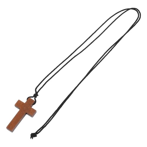 Healeved Collier Pendentif Croix En Bois Naturel Sculpté À La Main 4.10X2.30X0.50Cm ChaîNe LéGèRe Bijou Religieux Pour Femme Et Homme Cadeau De FêTe Et Usage Quotidien