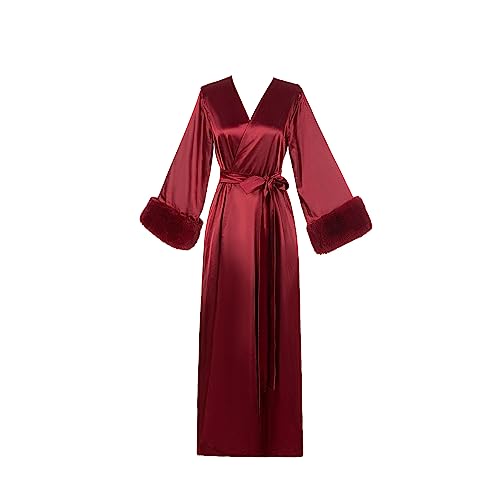 Women's Silk Satin Bridal Dressing Gown Sexy Lingerie Sleepwear Feather Bridal Robes for Women2