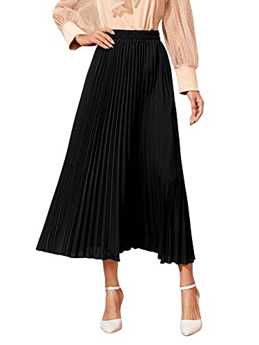 SweatyRocks Women's Casual Solid Longline Pleated Long Skirt