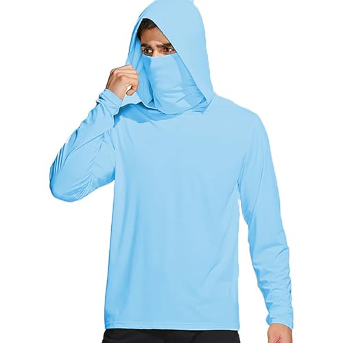 Men's Sun Protection Hoodie UPF 50+ Fishing Hiking Shirt Lightweight Long Sleeve UV Rash Guard Cooling Hoodies