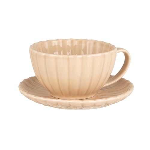 Mug de cerámica de 10 onzas con plato, crema miniatura 1