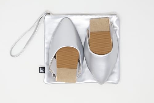 Image of Silky Toes Foldable Flats for Women | Ankle Strap Dress Shoes with Purse for Weddings, Events, & Parties