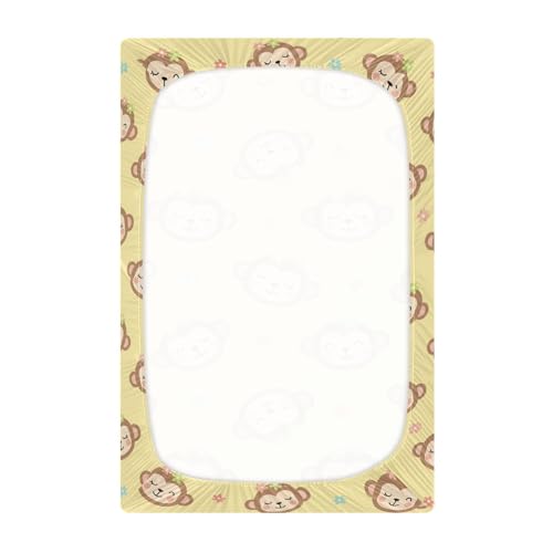 Image of Monkey Flowers Yellow Fitted Crib Sheet for Boys Girls Baby Mattress Sheets for Toddler Bed Mattress,39 x 27 in