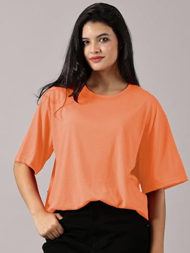 Image of RodZen Oversized Fit Half Sleeves Round Neck Textured Polycotton T-Shirt for Women /Girls (Pack of 2)