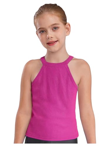 Jhaoyu Girls Camera-Ready Crop Ribbed Halter Vest Top Solid Color Sleeveless Style for Beach Resorts Weekend Photoshoot