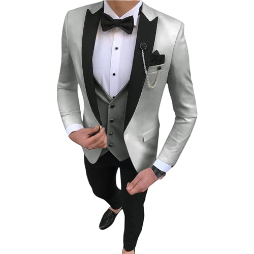 Men 3 Pieces Blazers Pants Vest Slim Fit Leisure Groomsmen White Lapel Business Wedding Tuxedo