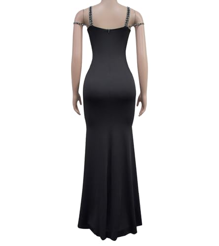 Image of PORRCEY Women's Sexy Rhinestone Lace Sheer Mesh Formal Evening Dress