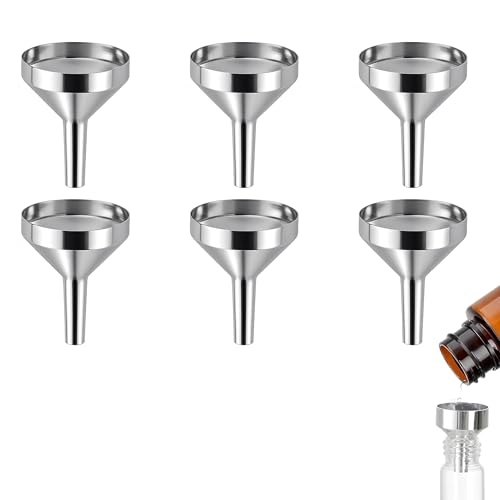6pcs Small Funnels for Filling Bottles - Silver Aluminium Mini Funnel Set for Essential Oils Perfume Spices & Flasks - Lightweight & Durable Metal Liquid Transfer Tool for Kitchen & Crafts
