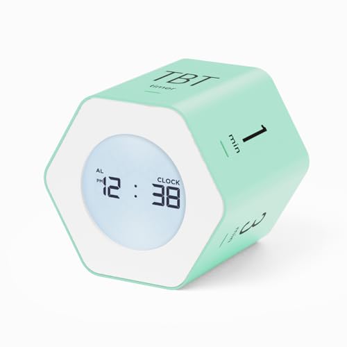 Image of mooas Multi-Hexagon Clock Cube, Digital Clock, Pomodoro Timer, Backlit Display 12 /24H Mode Count up & Countdown Timer, Rotating Various Time Presets for Classroom, Gym, Kitchen (Mint)