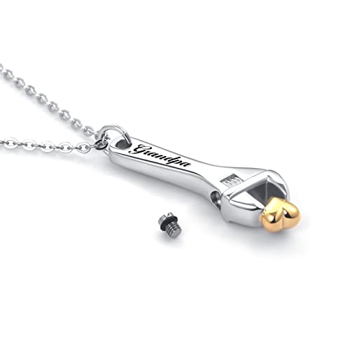 Tool Wrench Cremation Jewelry Spanner Urn Necklace for Ashes Holder Stainless Steel Urn Locket Memorial Keepsake Jewelry for Grandpa Son Brother2