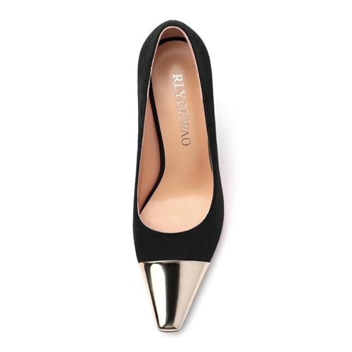 Women's Pumps, Square Toe High Heels, Fashion Patchwork Color Slip On Chunky Heel Shoes for Women3