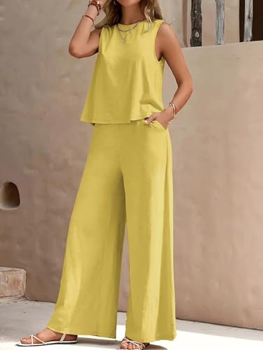Image of ALL YOURS Women's 2 Piece Outfit Loose Tank Top and Wide Leg Pants Sets|co-ord set for women cord set for women lounge wear set for women coords set for women wear