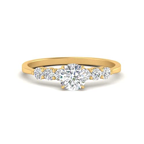 Image of Choose Your Gemstone Round Accented Diamond CZ Ring Yellow Gold Plated Round Shape Side Stone Engagement Rings Matching Jewelry Wedding Jewelry Easy to Wear Gifts US Size 4 to 12