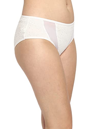 Image of Clovia Women's Cotton Mid Waist Printed Hipster Panty with Mesh Panel in White